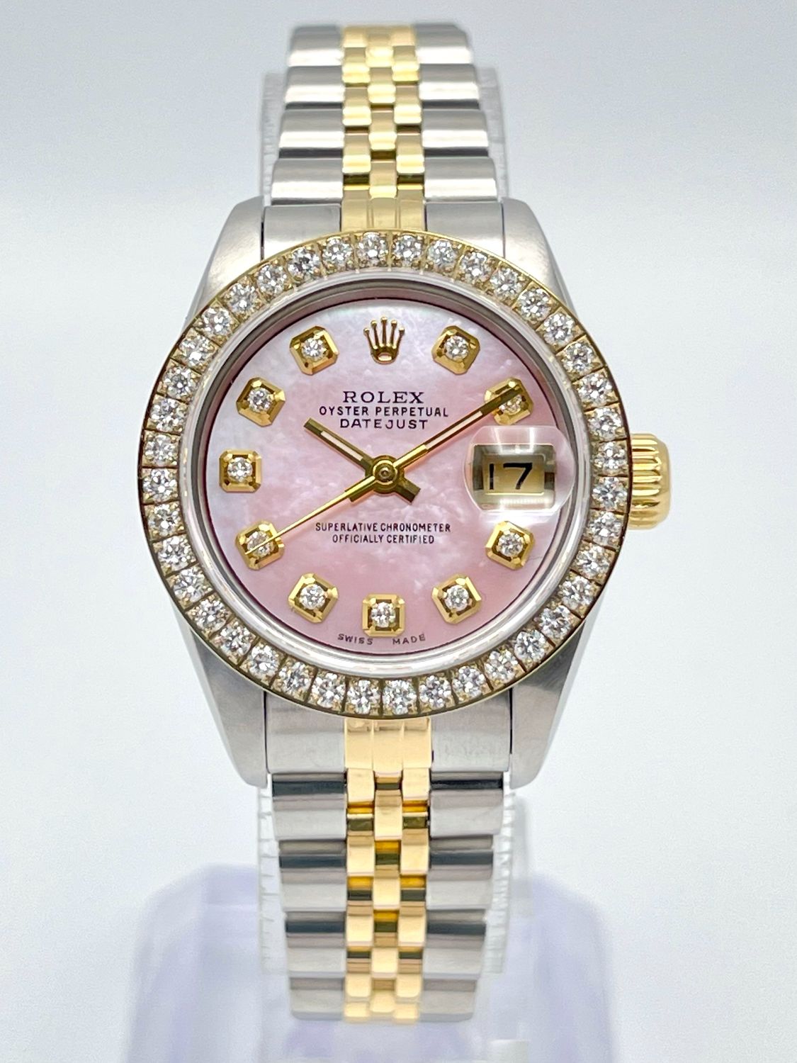 Rolex Datejust 26mm 69173 Pink MOP Diamond Dial Diamond Bezel Two Tone Jubilee