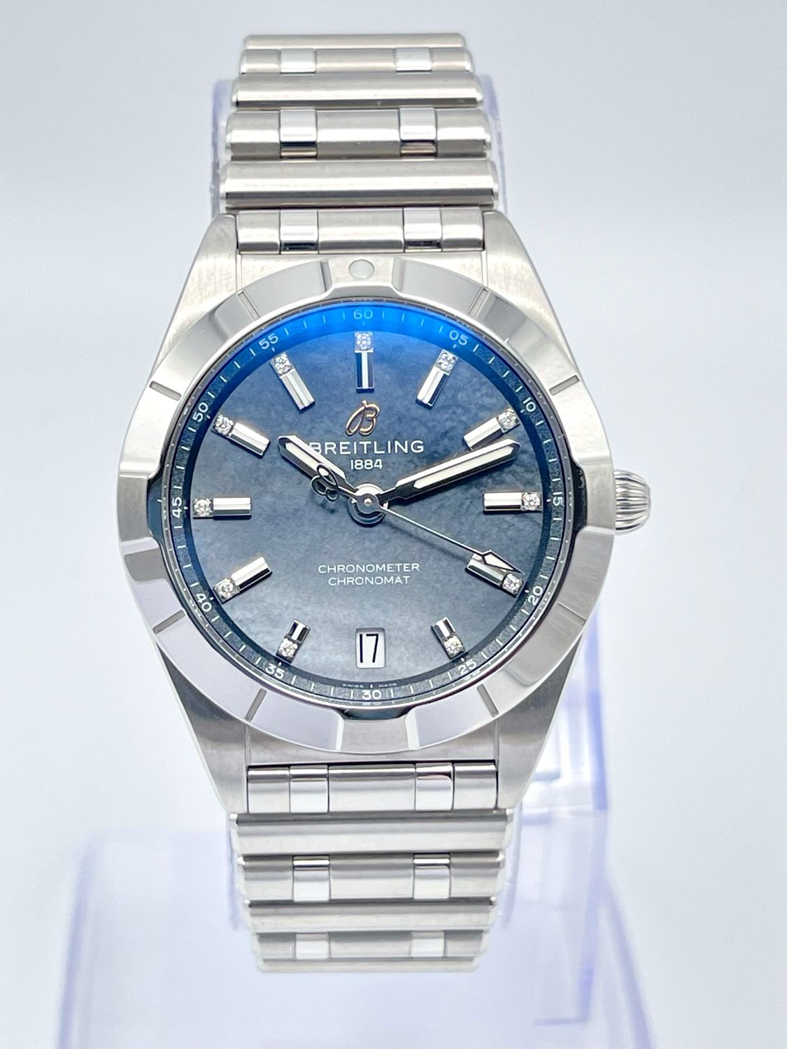 Breitling Chronomat 32mm A77310 Blue MOP Diamond Dial Quartz Papers