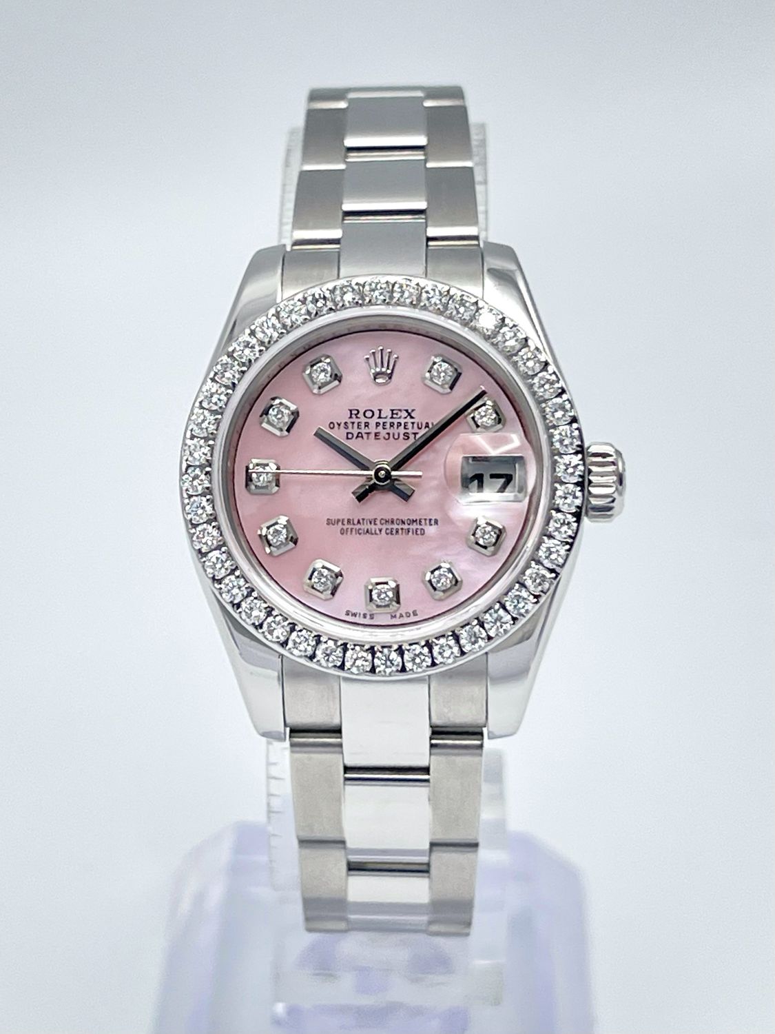 Rolex Datejust Ladies 26mm 179160 Pink MOP Diamond Dial Diamond Bezel Box Paper
