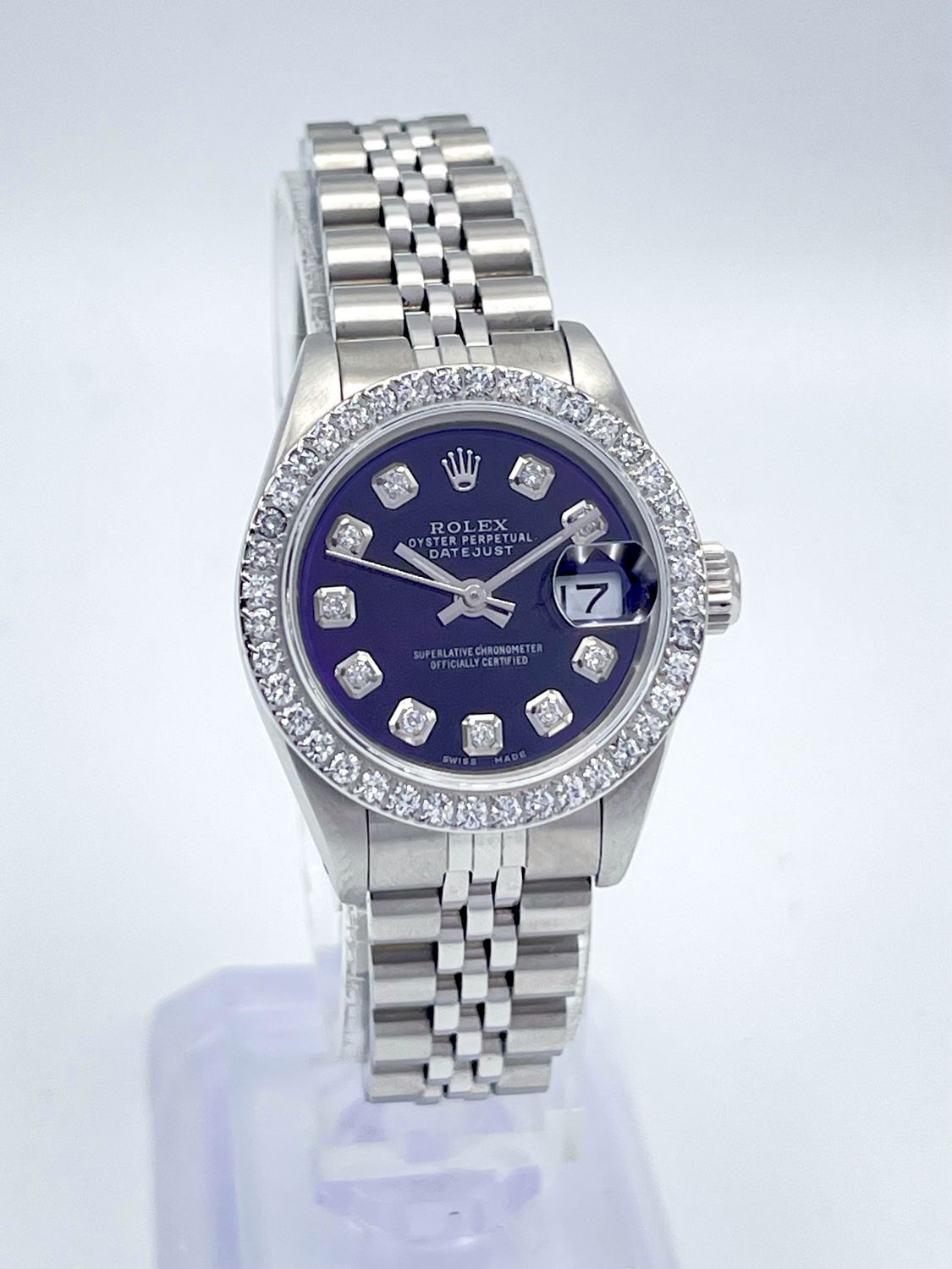 Rolex Datejust Ladies 26mm 69240 Purple Diamond Dial Diamond Bezel Oyster