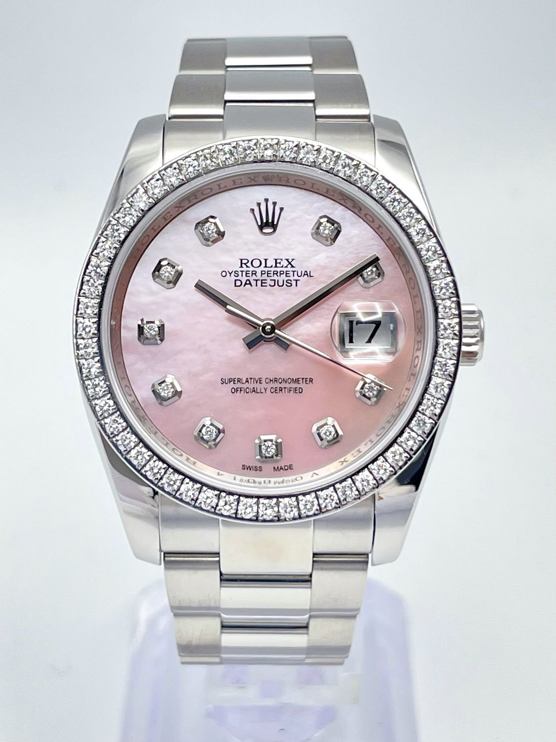 Rolex Datejust 116200 36mm Pink MOP Diamond Dial &amp; Diamond Bezel Oyster Box