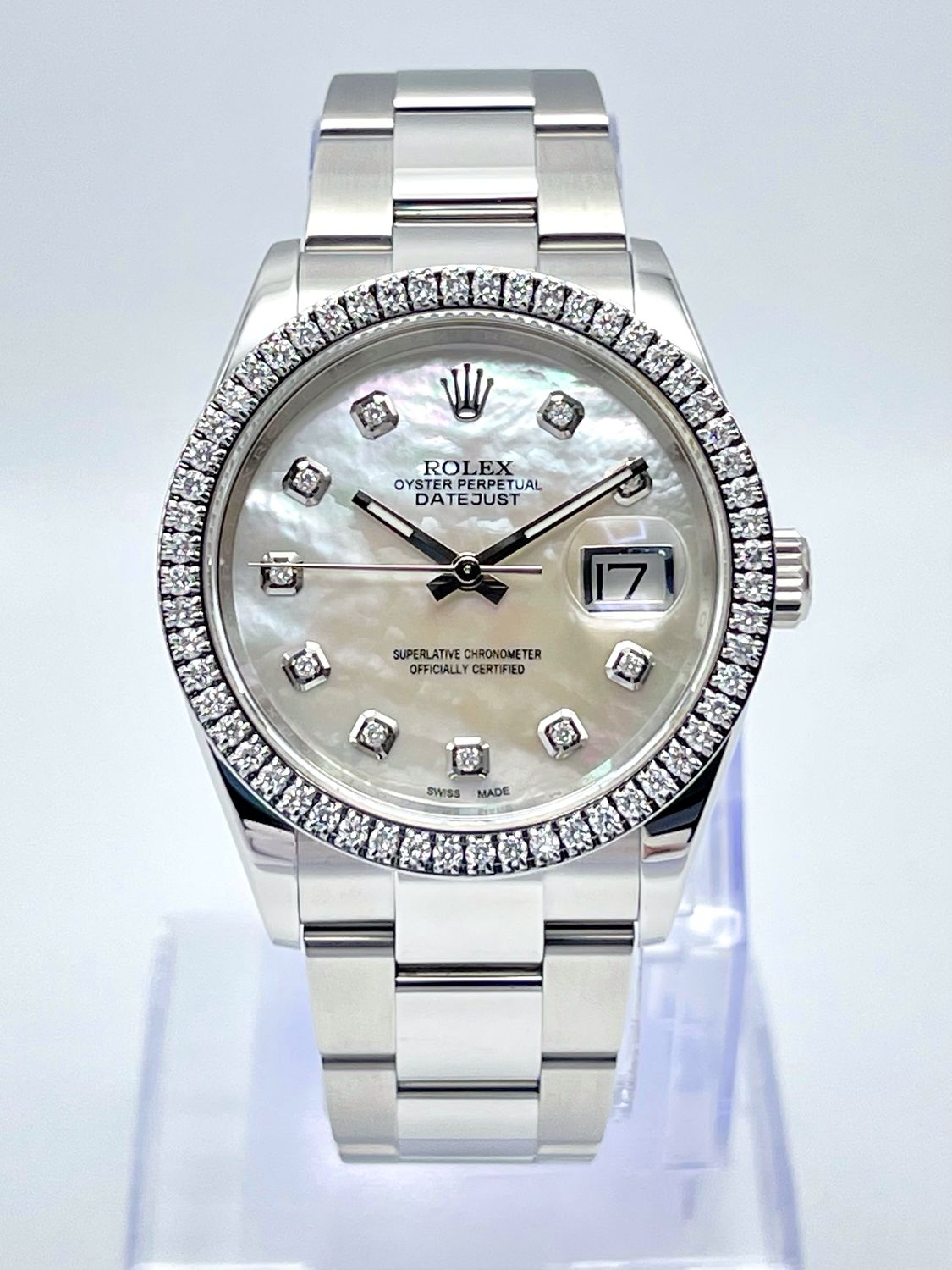 Rolex Datejust 126200 36mm Pearl MOP Diamond Dial Diamond Bezel Oyster Box 2019