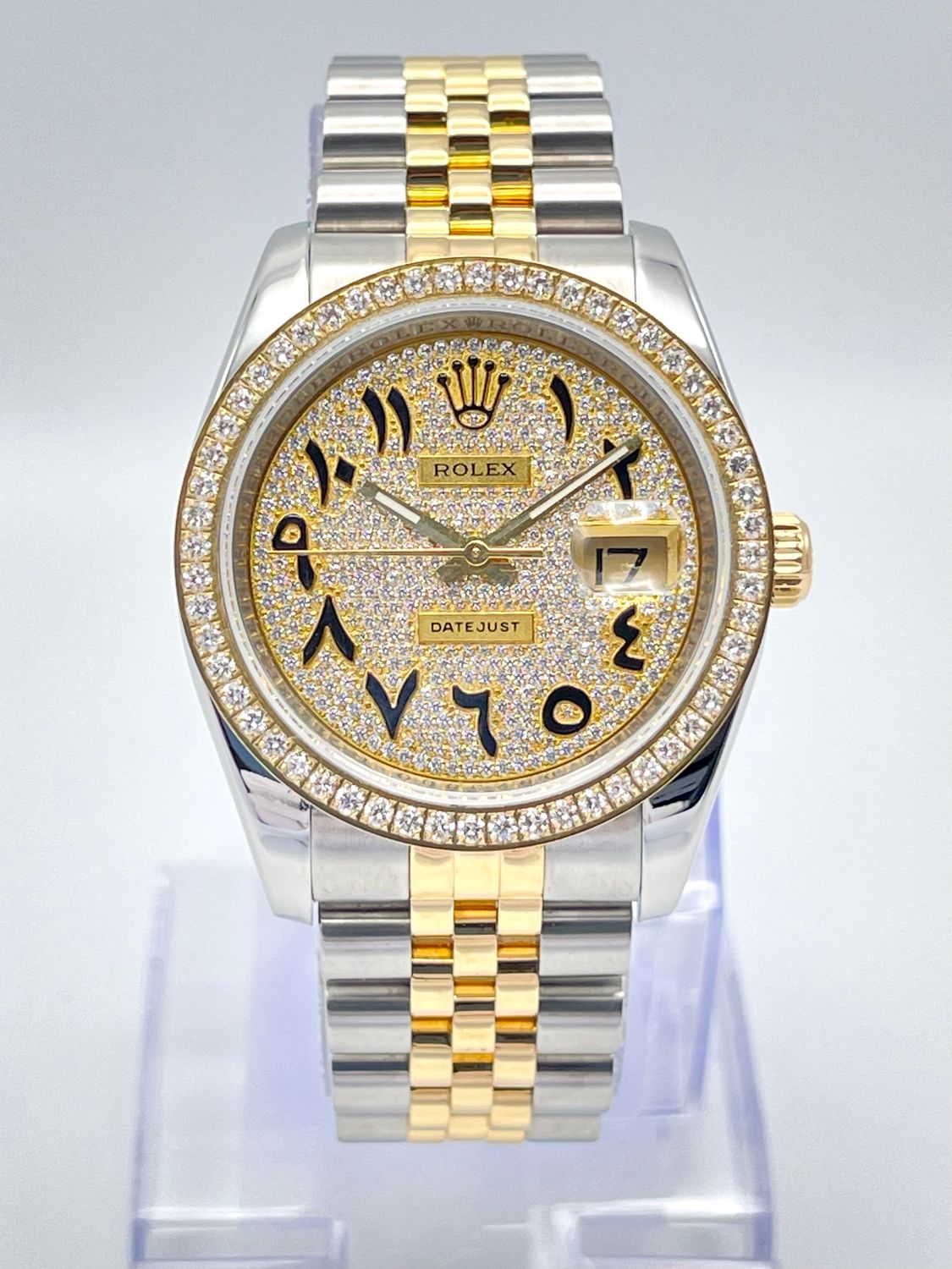 Rolex Datejust 116233 36mm Diamond Pave Arabic Dial Diamond Bezel Two-Tone Box