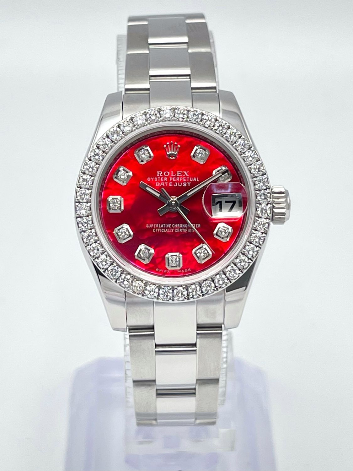 Rolex Datejust Ladies 26mm 179160 Red MOP Diamond Dial Diamond Bezel Box