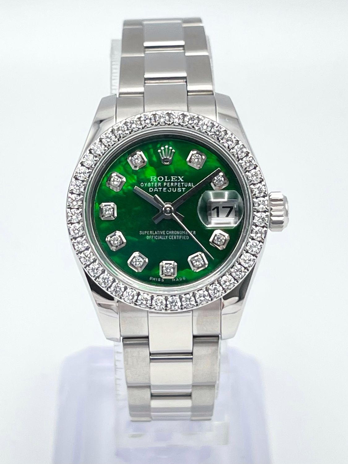 Rolex Datejust Ladies 26mm 179160 Green MOP Diamond Dial &amp; Diamond Bezel Papers
