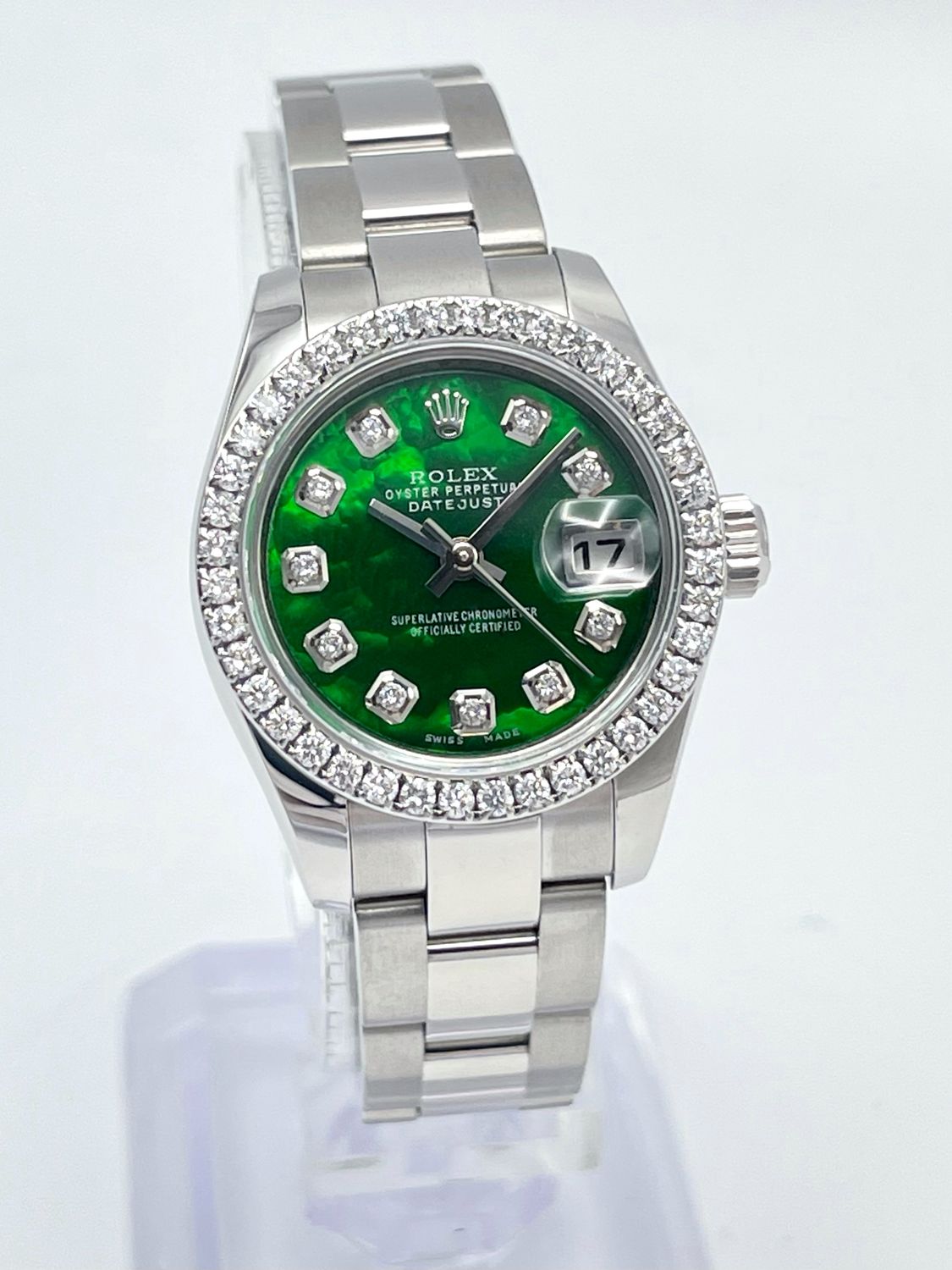 Rolex Datejust Ladies 26mm 179160 Green MOP Diamond Dial &amp; Diamond Bezel Papers