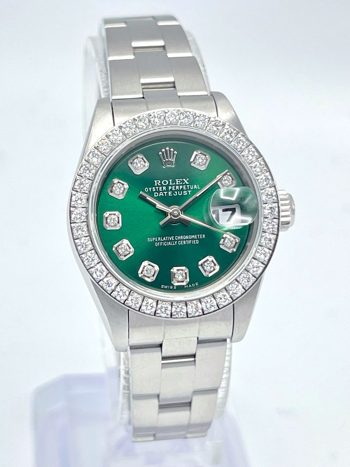 Rolex Datejust 26mm 69190 Green Diamond Dial &amp; Diamond Bezel Oyster Box
