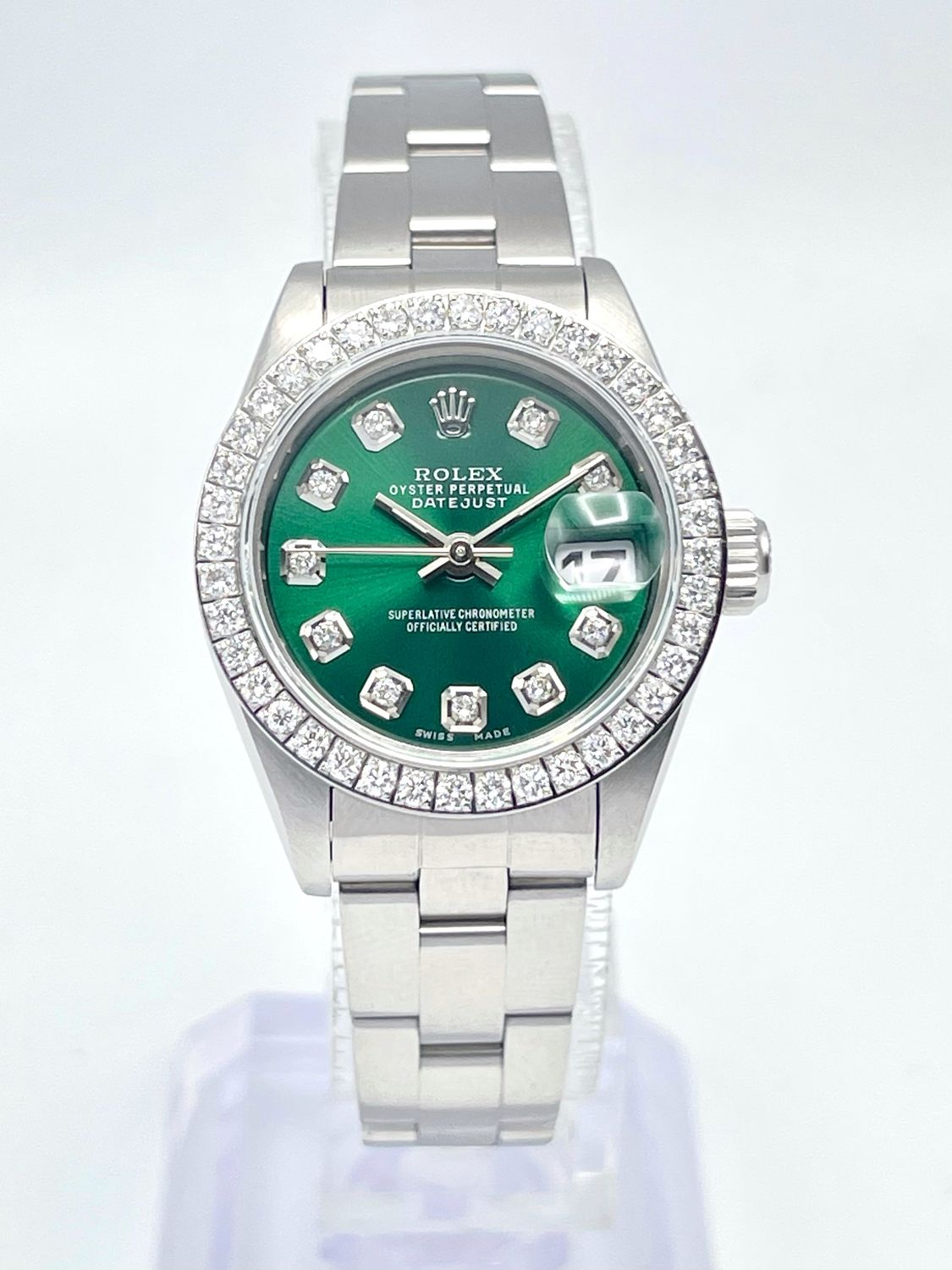 Rolex Datejust 26mm 69190 Green Diamond Dial &amp; Diamond Bezel Oyster Box