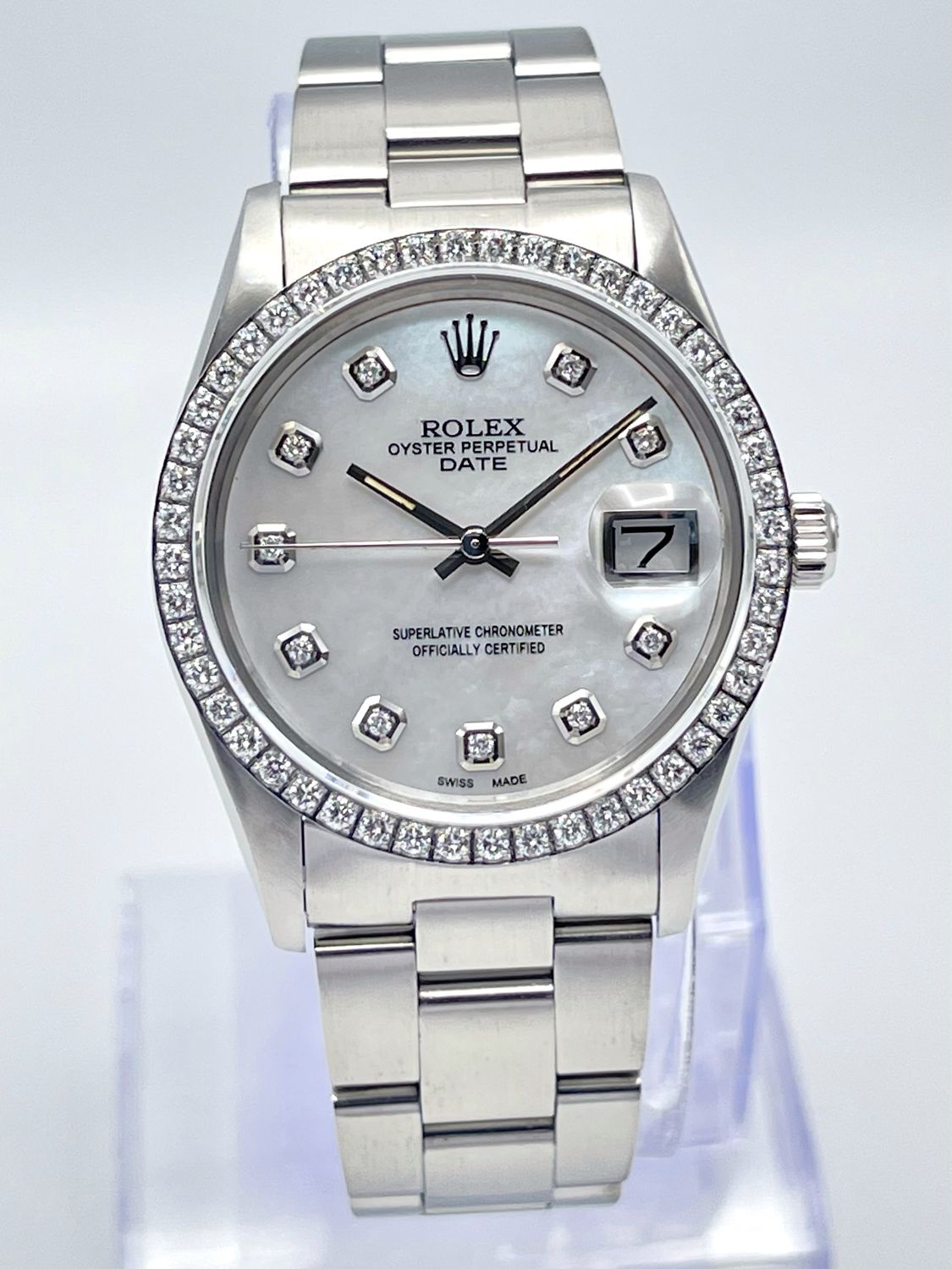 Rolex Oyster Date 34mm 15000 MOP Diamond Dial &amp; Diamond Bezel Datejust Box