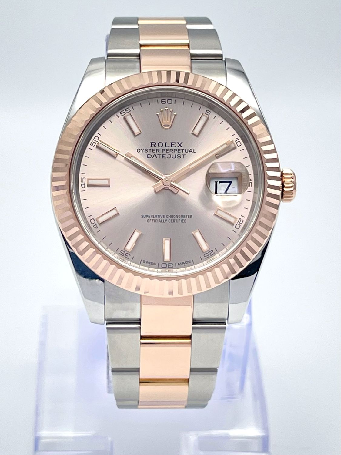 Rolex Datejust 126331 Bi-Metal Everose 41mm Sundust Dial Fluted Oyster Box