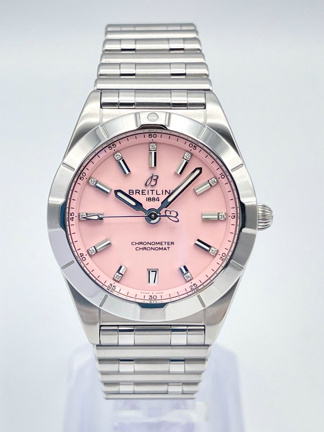 Breitling Chronomat 32mm A77310 Candy Pink Diamond Dial Quartz Papers