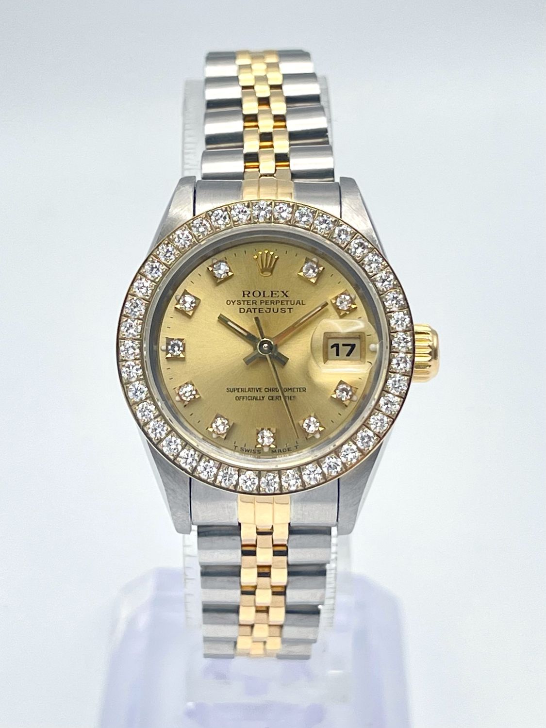Rolex Datejust 26mm 69173 Champagne Diamond Dial Diamond Bezel Two Tone Box