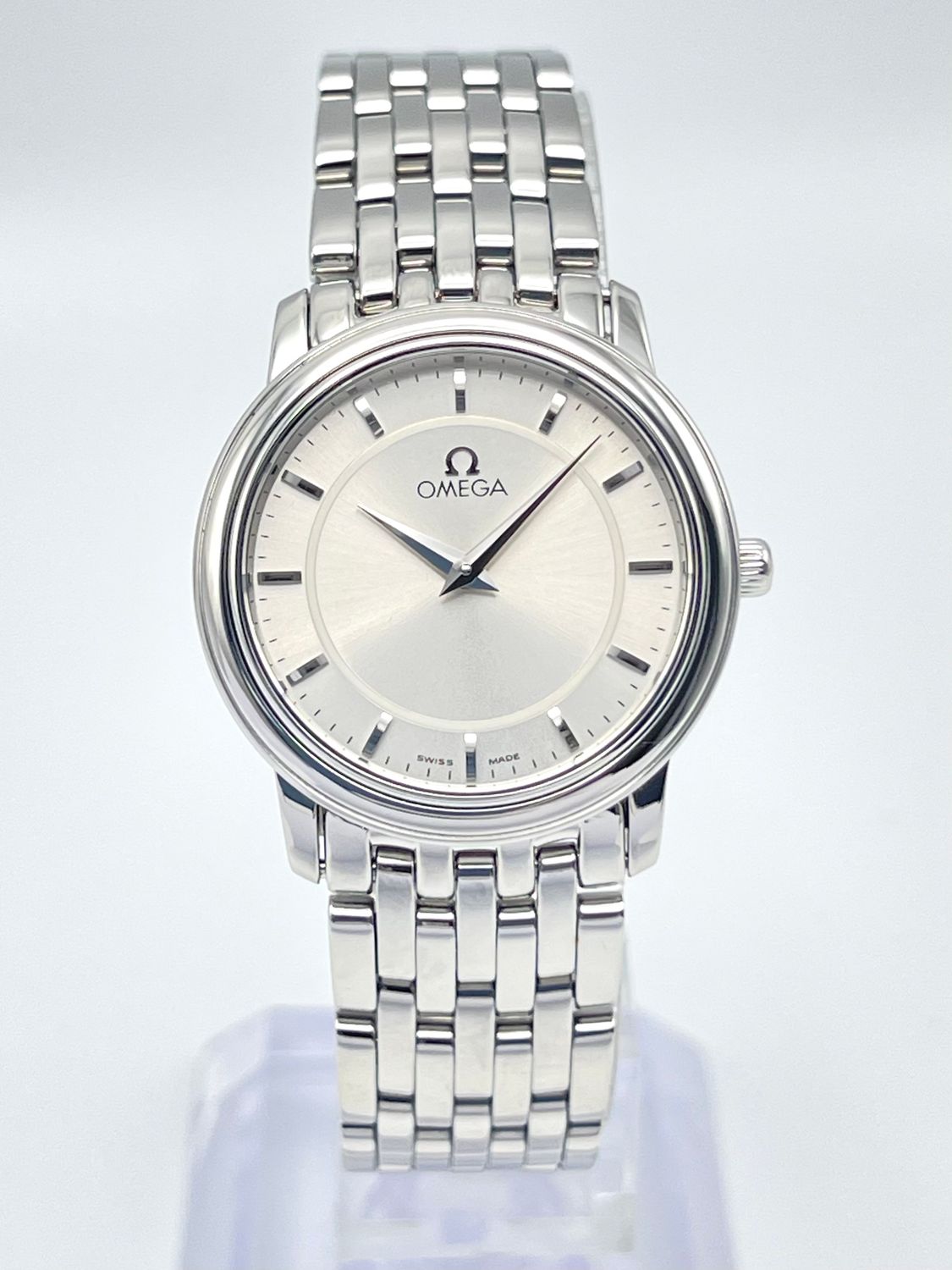 Ladies Omega De Ville 27mm Silver Dial Stainless Steel Quartz 4580.31 Slim Watch