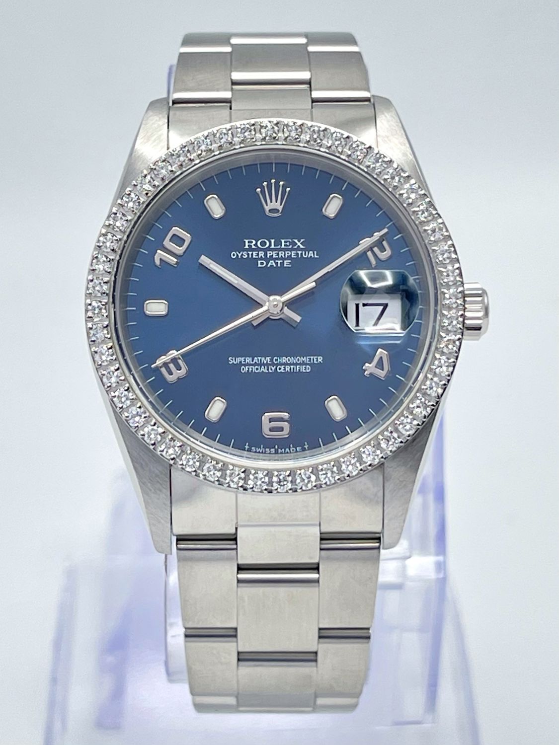 Rolex Oyster Date 34mm 15200 Blue Arabic Dial &amp; Diamond Bezel Datejust Box