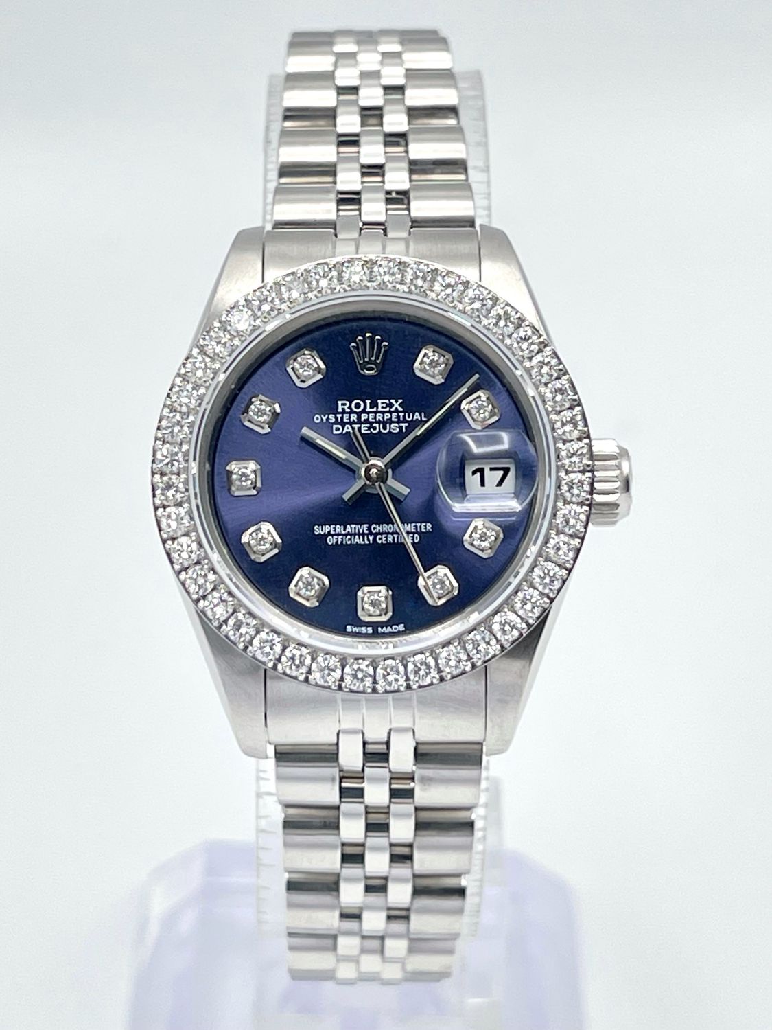 Rolex Datejust Ladies 26mm 69240 Blue Diamond Dial Diamond Bezel Jubilee