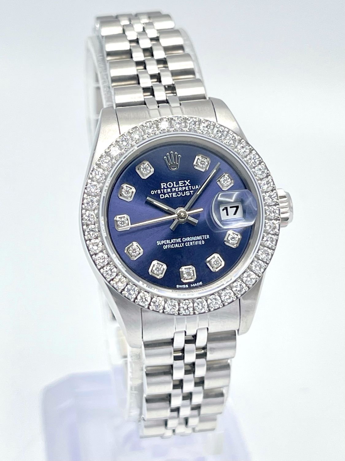 Rolex Datejust Ladies 26mm 69240 Blue Diamond Dial Diamond Bezel Jubilee