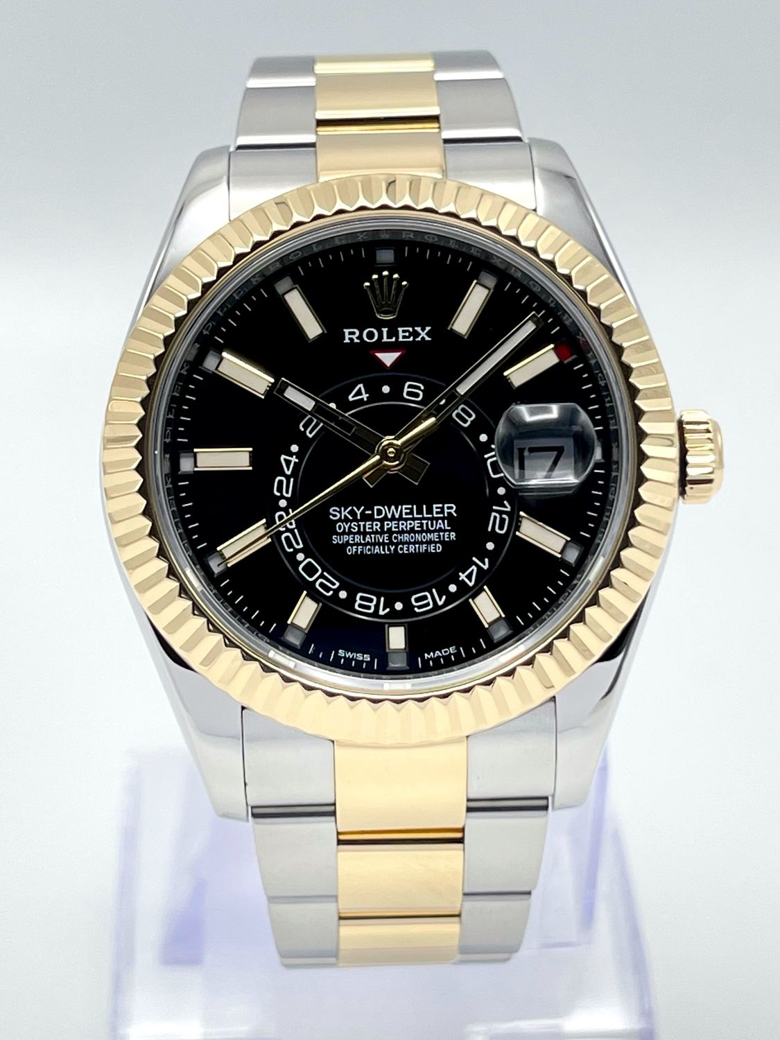 Rolex Sky-Dweller 326933 42mm Black Dial Two Tone Oyster Bracelet Box &amp; Papers