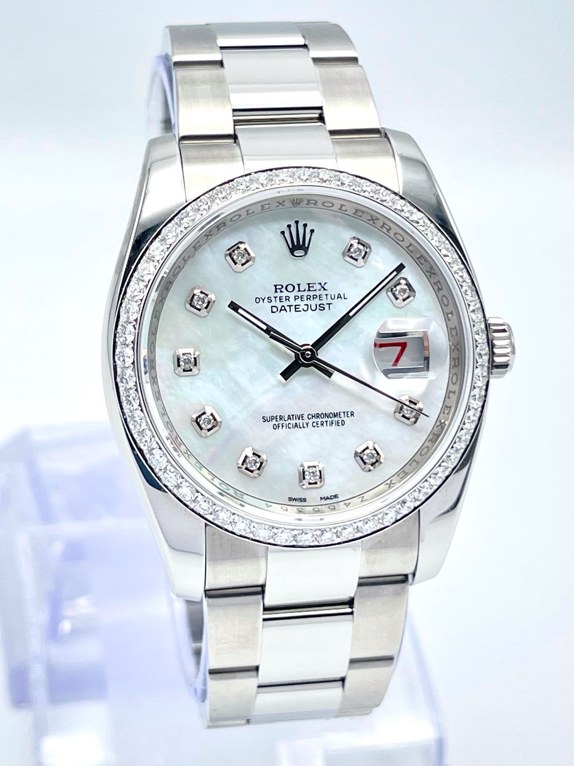 Rolex Datejust 116200 36mm MOP Diamond Dial &amp; Diamond Bezel Oyster Box