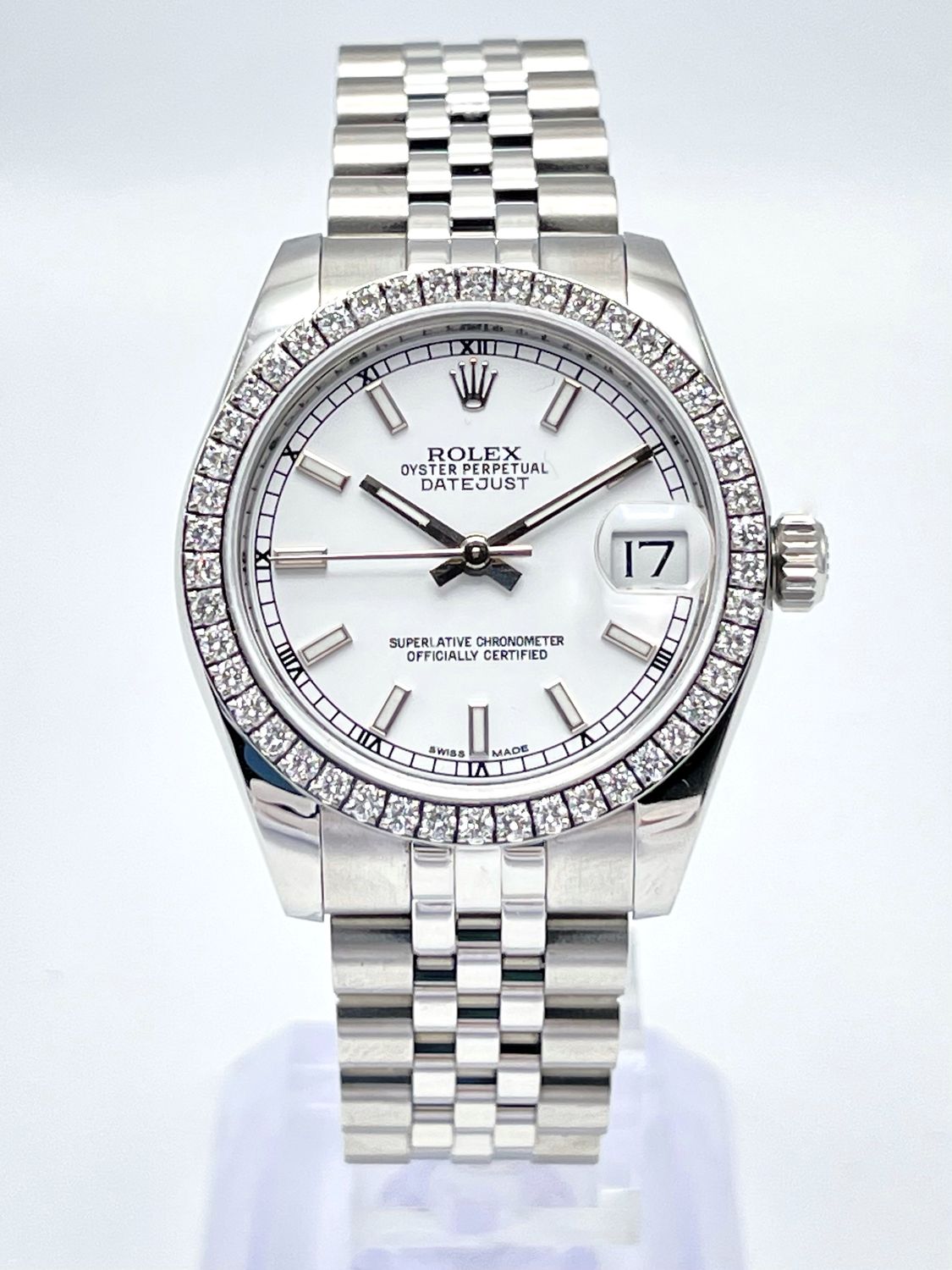 Ladies Rolex Datejust 31mm 178240 White Baton Dial Diamond Bezel Jubilee Box