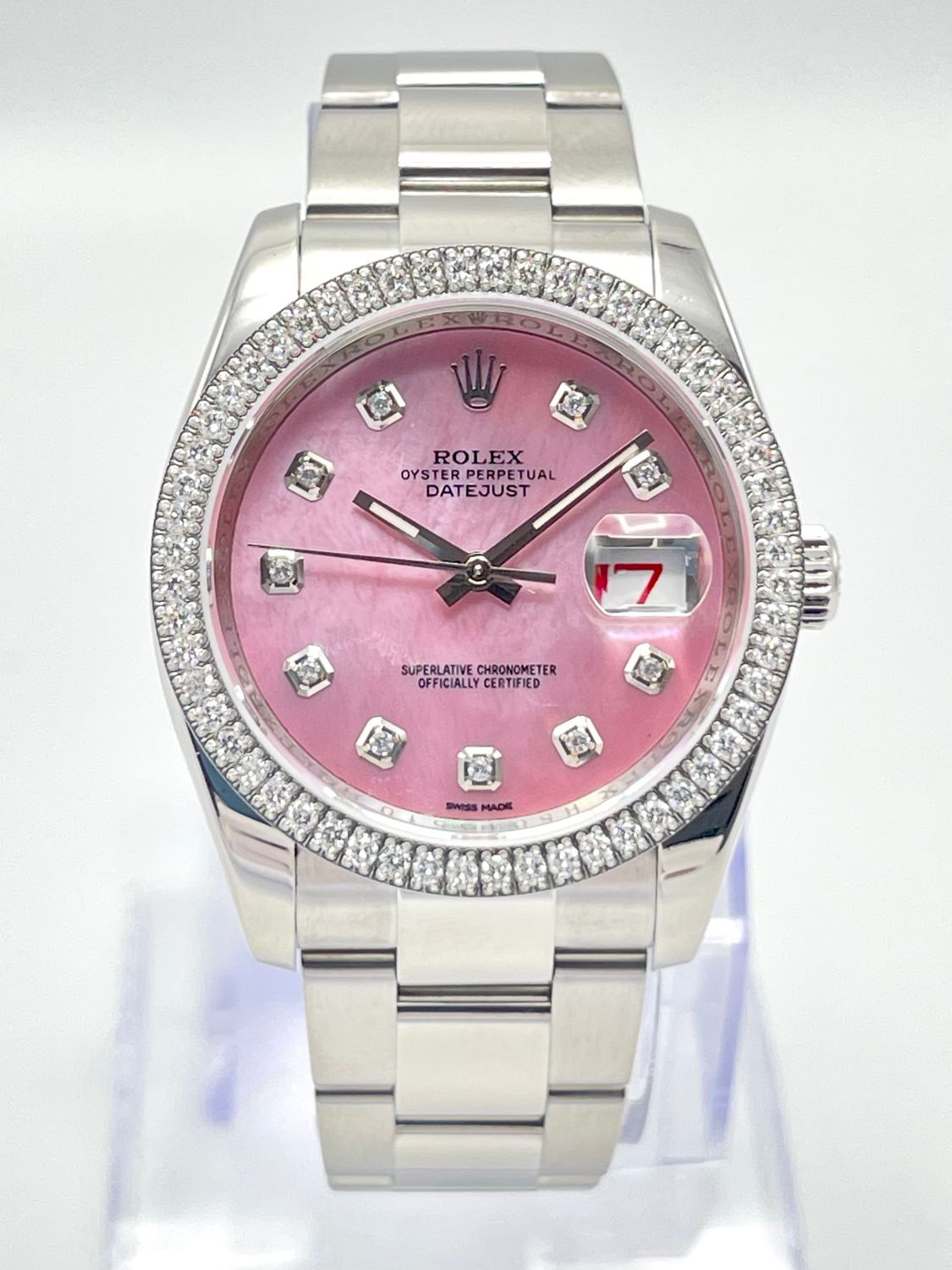 Rolex Datejust 116234 36mm Pink MOP Dial Diamond Bezel Oyster Box