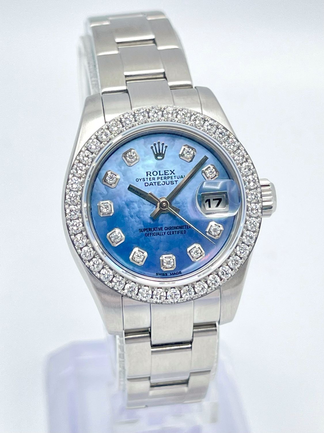 Rolex Datejust Ladies 26mm 179160 Blue MOP Diamond Dial &amp; Diamond Bezel Box