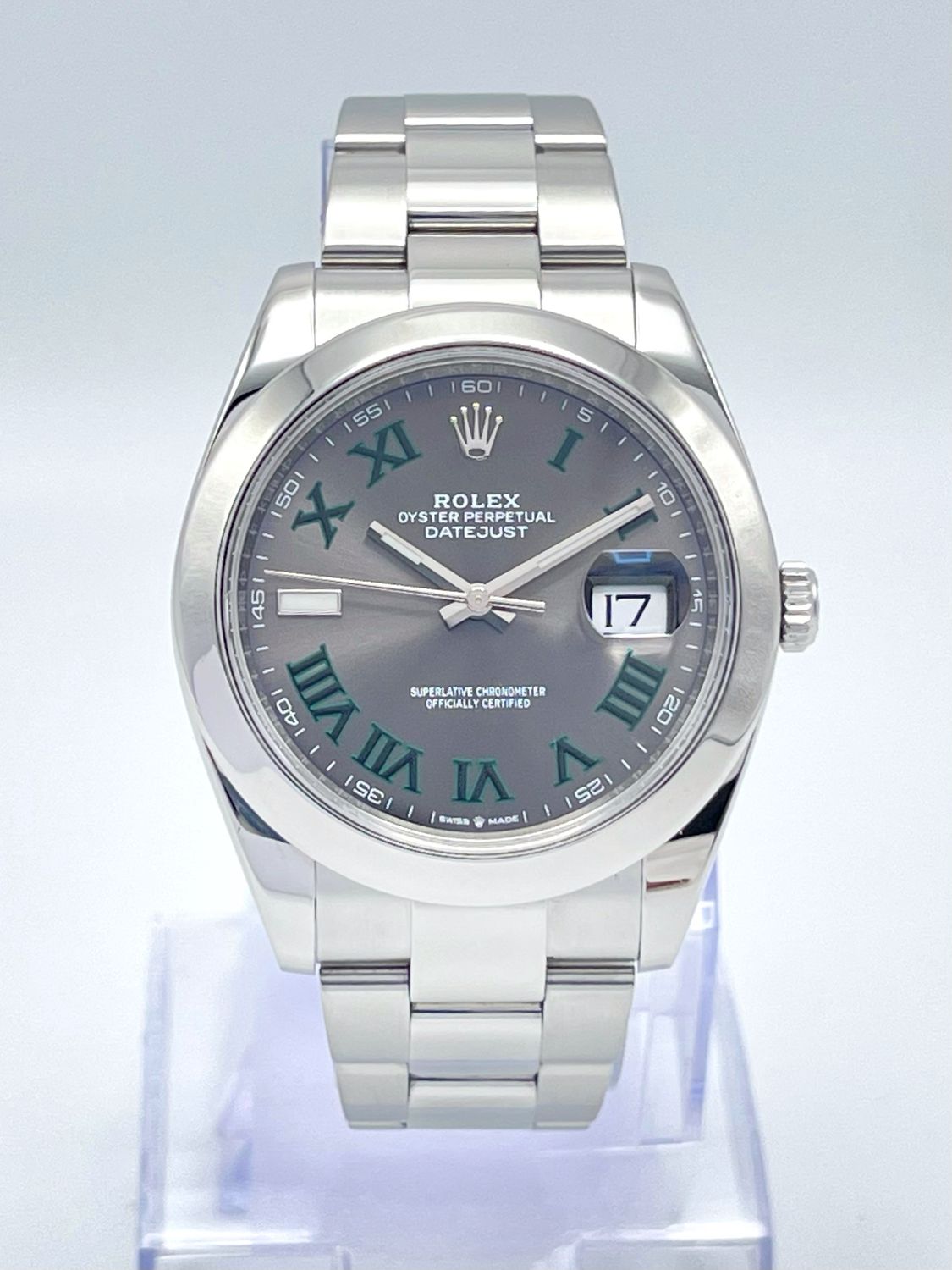 Rolex Datejust 126300 41mm Roman Grey Wimbledon Dial Smooth Bezel Oyster Papers