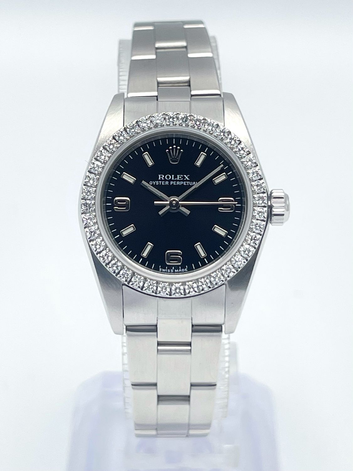 Rolex Oyster Perpetual 76080 24mm 3 6 9 Black Dial Diamond Bezel Box