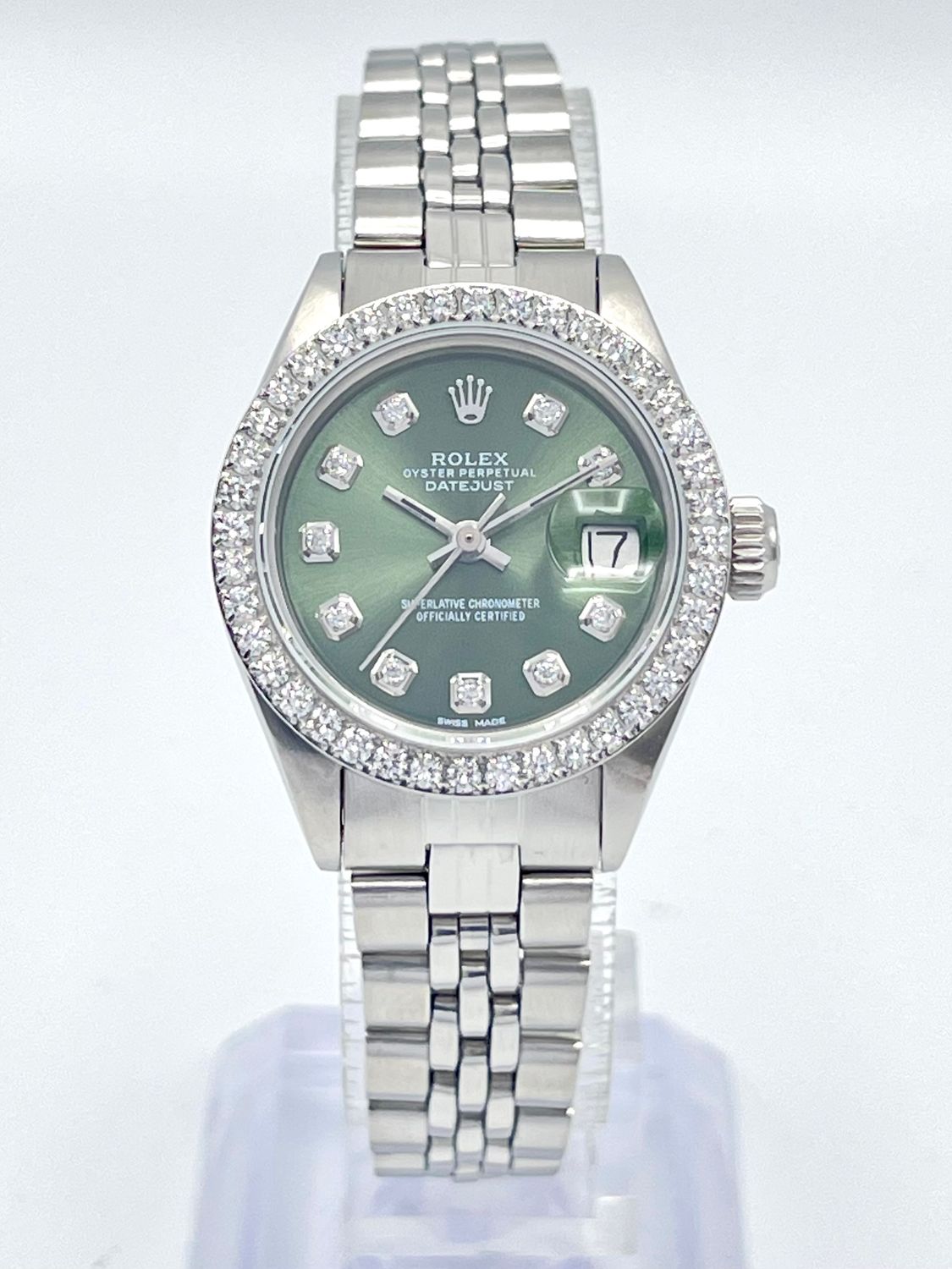 Rolex Datejust 26mm 6917 Olive Green Diamond Dial Diamond Bezel Jubilee Box