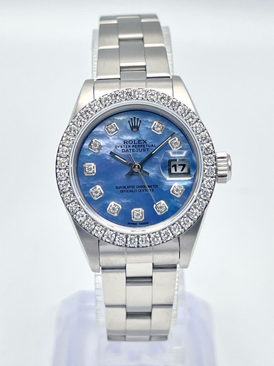 Rolex Datejust Ladies 26mm 69240 Blue MOP Diamond Dial Diamond Bezel Oyster