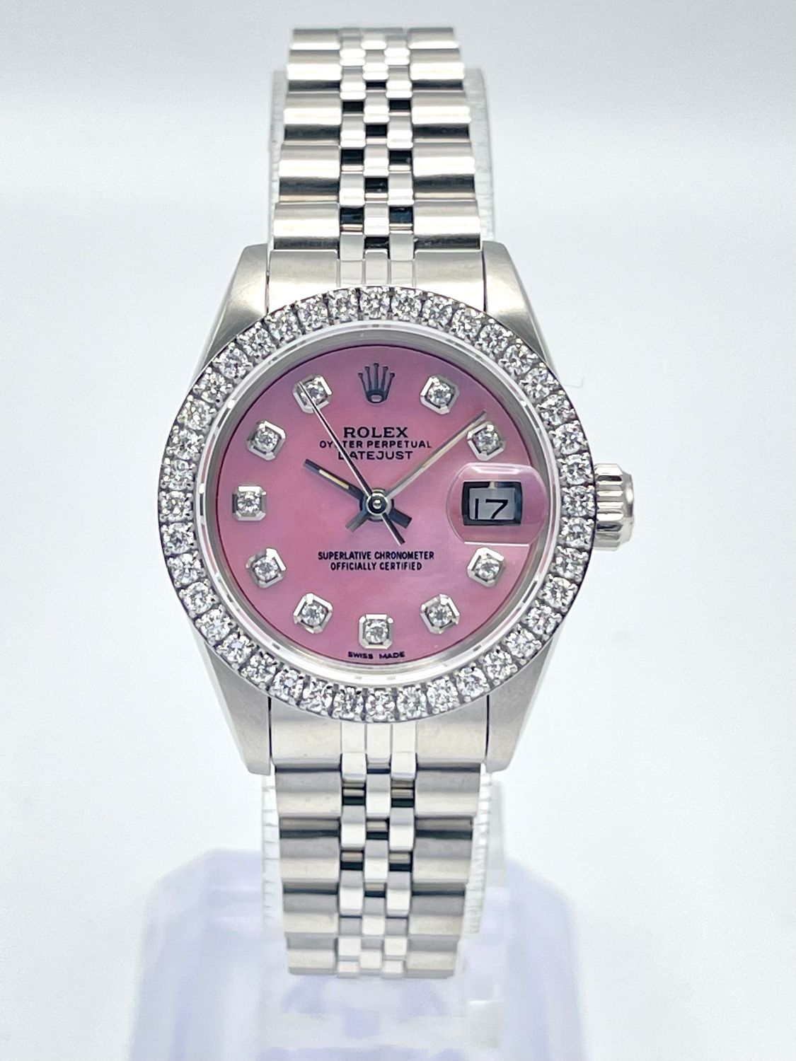Rolex Datejust Ladies 26mm 69240 Pink MOP Diamond Dial Diamond Bezel Jubilee