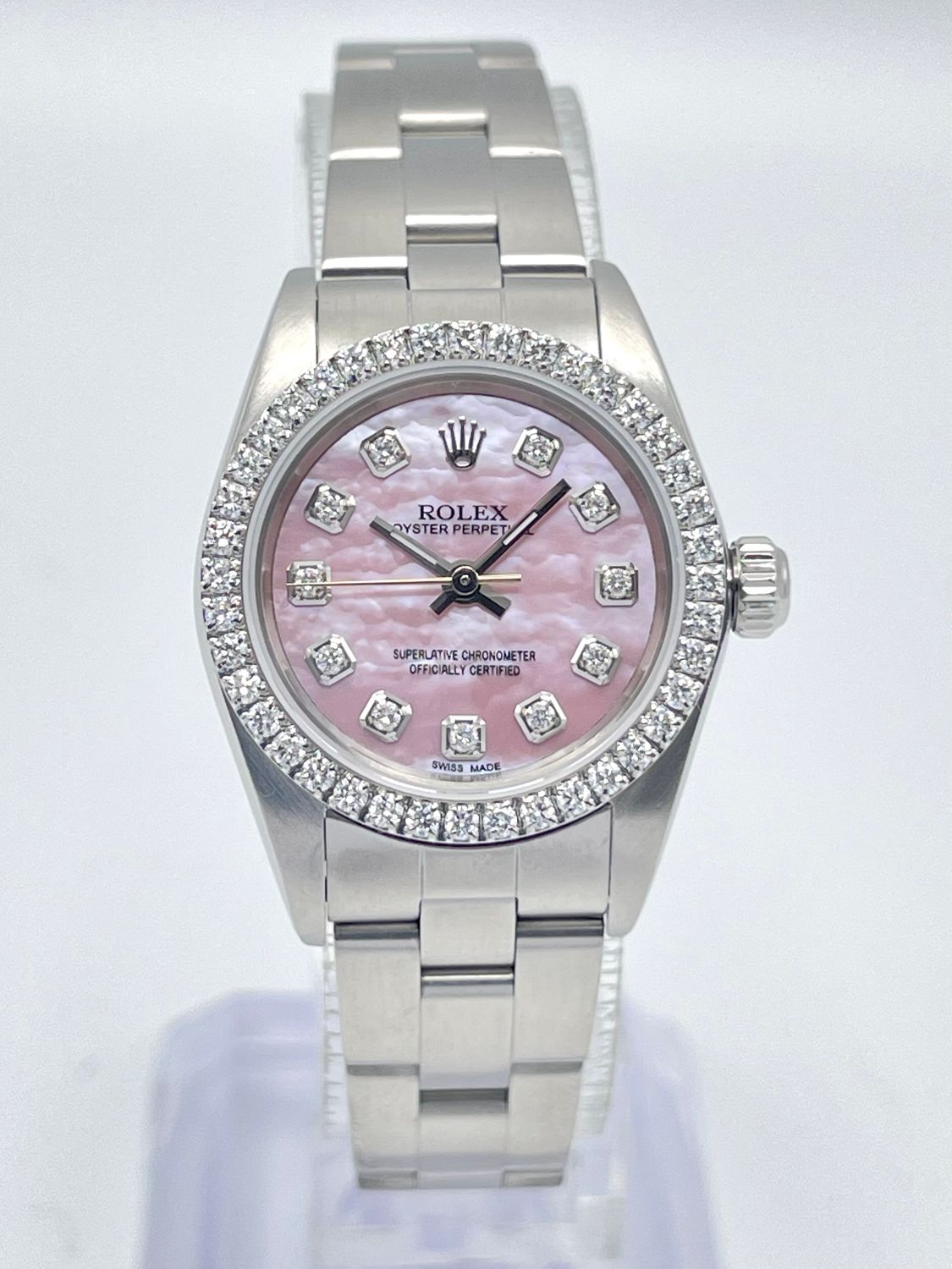 Rolex Oyster Perpetual 76080 24mm Pink Mother of Pearl Diamond Bezel Box