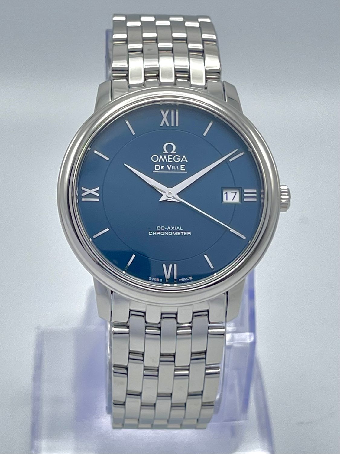 Omega De Ville Prestige Blue Dial 36.8mm Automatic Co-Axial Box Papers Steel
