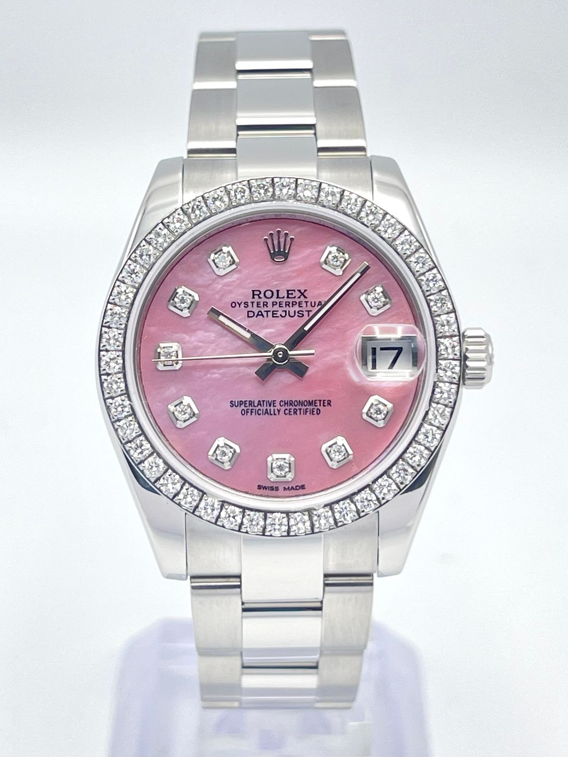 Ladies Rolex Datejust 31mm 178240 Pink MOP Dial Diamond Bezel Oyster Papers