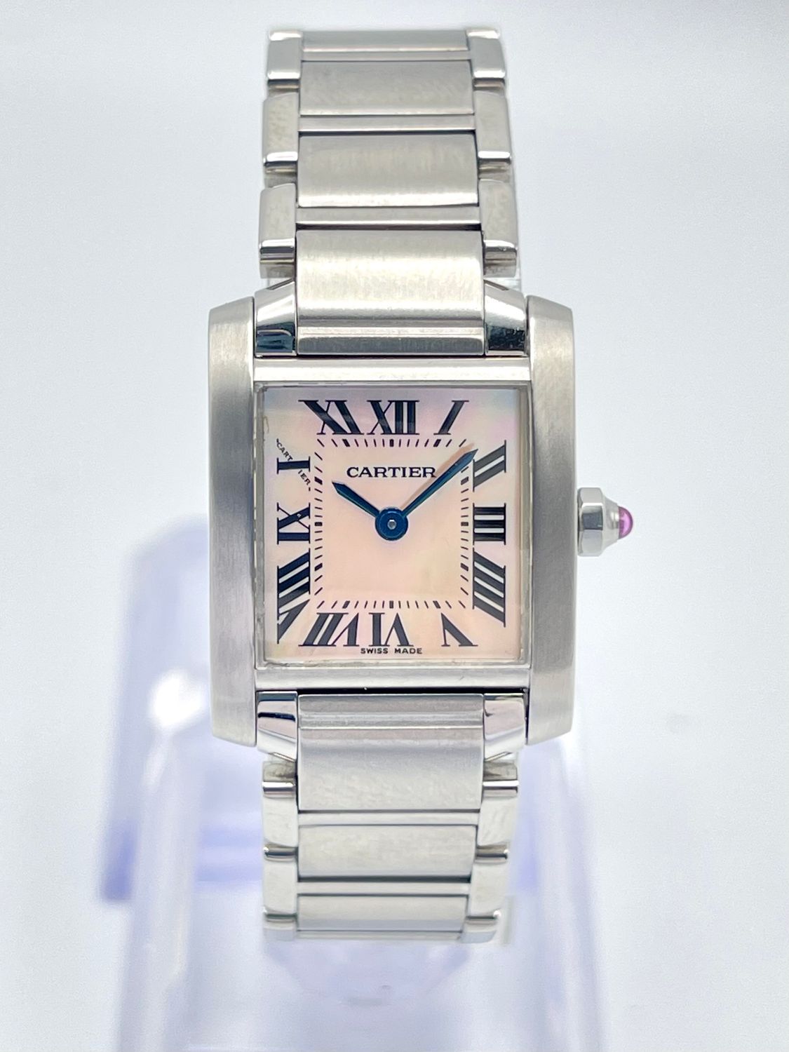 Cartier Tank Francaise 20mm 2384 Pink MOP Dial Stainless Steel Box