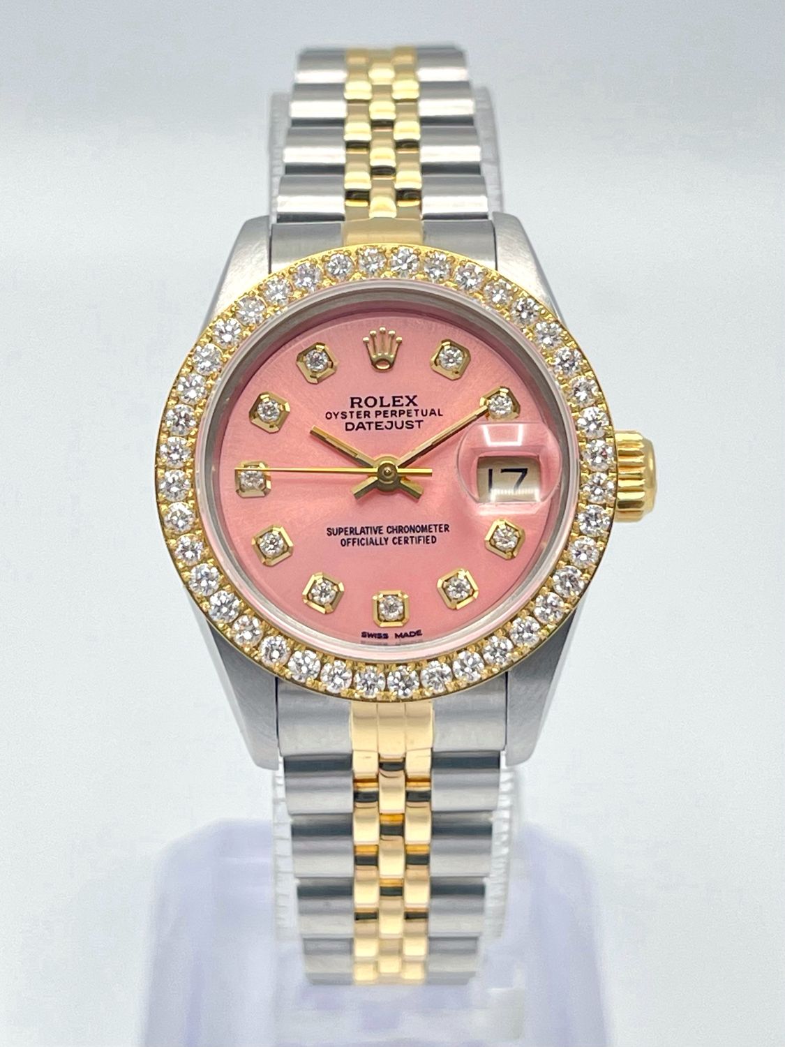 Rolex Datejust 26mm 69173 Pink Diamond Dial Diamond Bezel Two Tone Papers