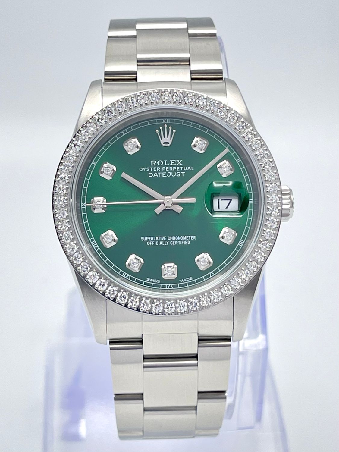 Rolex Datejust 16200 36mm Green Diamond Dial &amp; Diamond Bezel Oyster Box