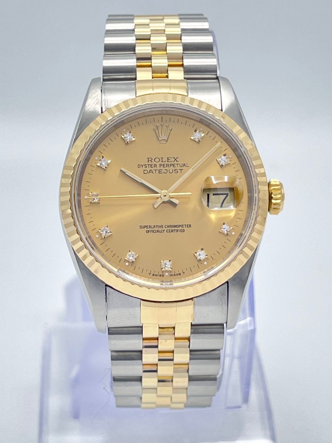 Rolex Datejust 16233 36mm Factory Champagne Diamond Dial Jubilee Fluted Papers