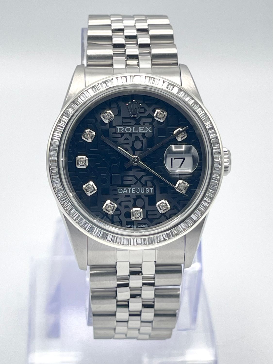 Rolex Datejust 16220 36mm Black Jubilee Diamond Dial &amp; Diamond Bezel Jubilee Box