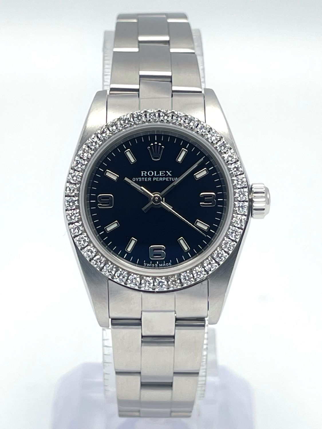 Rolex Oyster Perpetual 76080 24mm 3 6 9 Black Dial Diamond Bezel Box