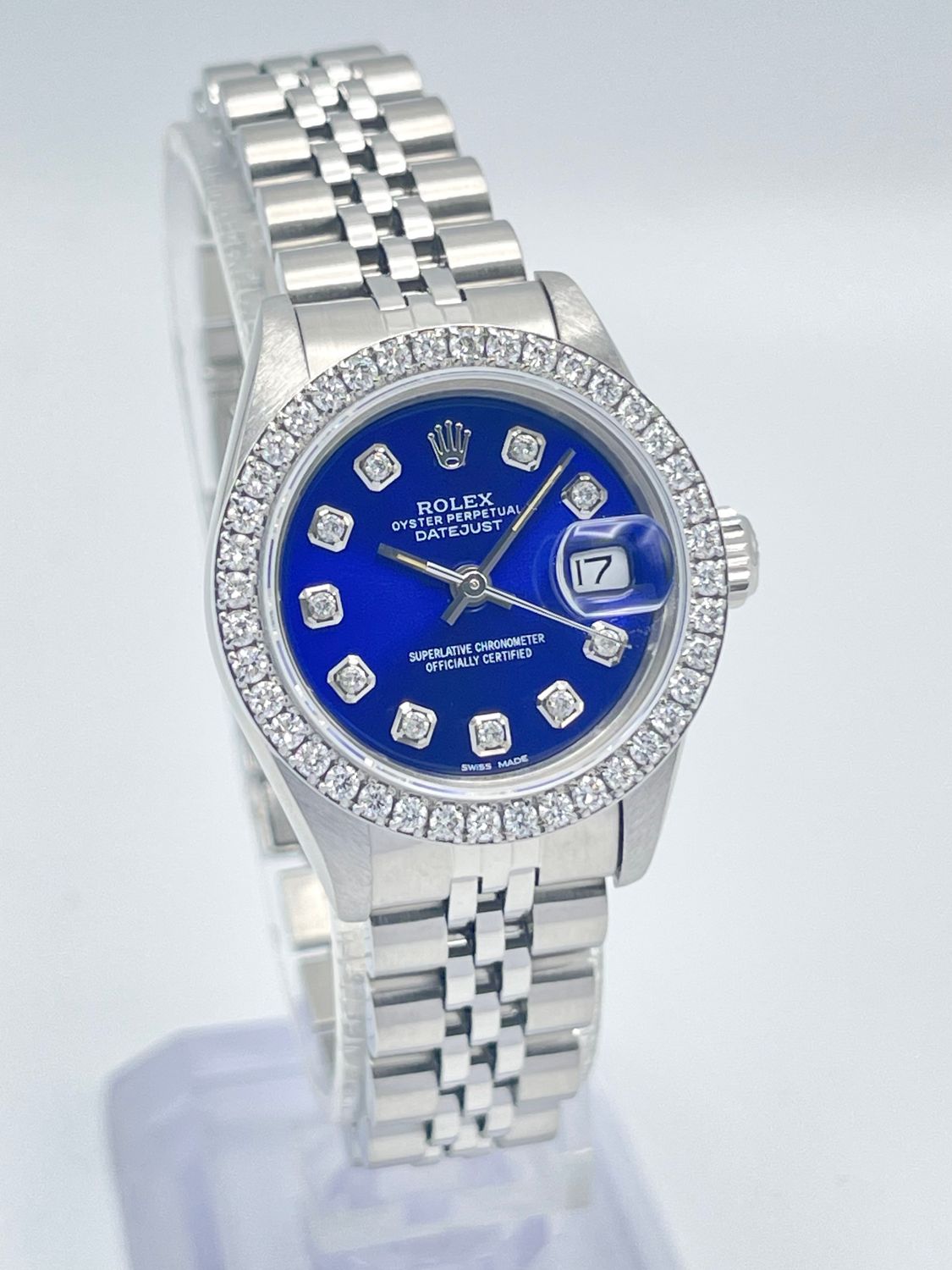 Rolex Datejust Ladies 26mm 69240 Royal Blue Diamond Dial Diamond Bezel Jubilee