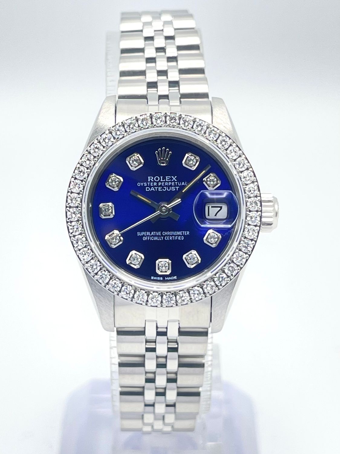 Rolex Datejust Ladies 26mm 69240 Royal Blue Diamond Dial Diamond Bezel Jubilee