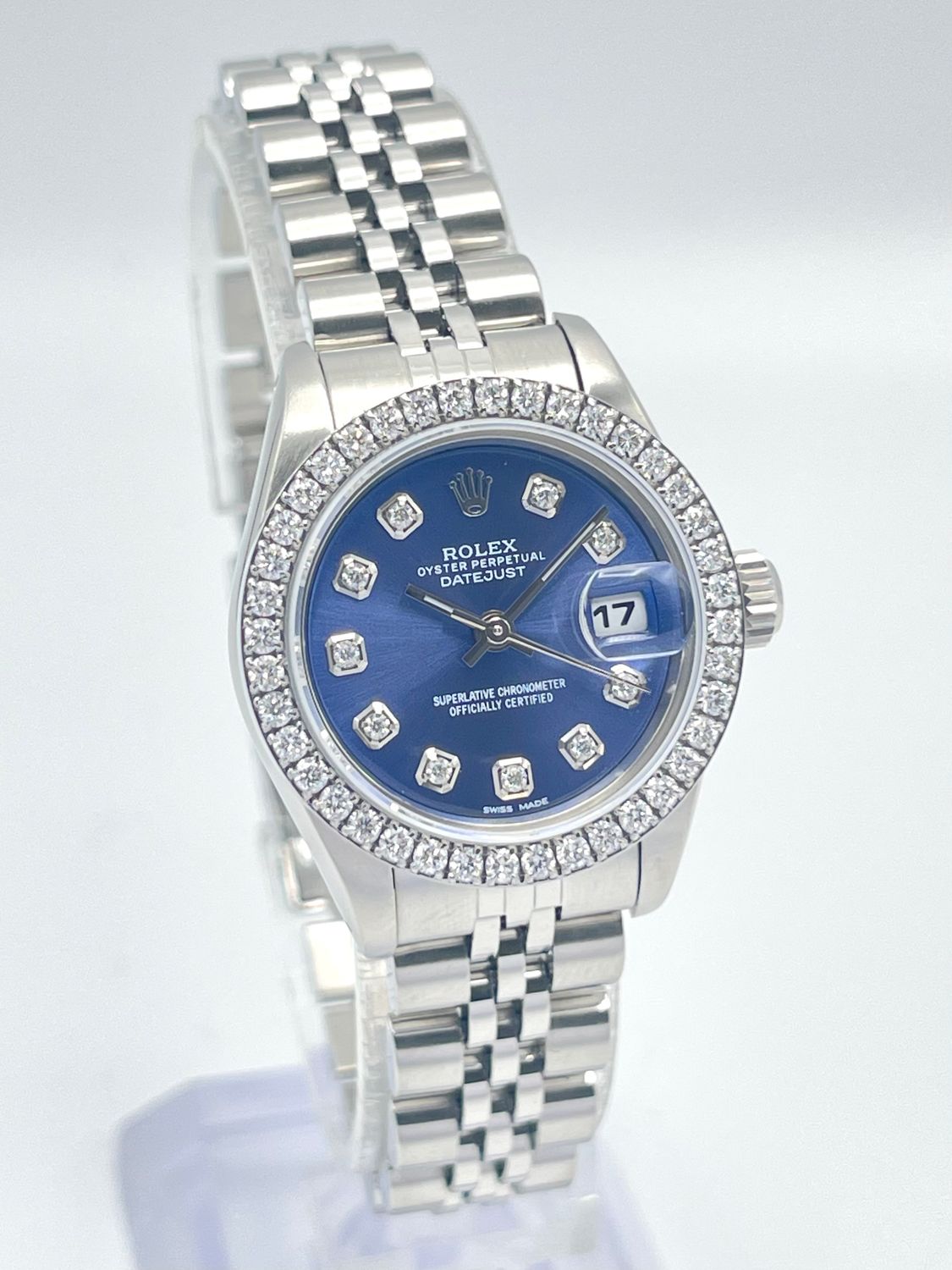 Rolex Datejust Ladies 26mm 69240 Blue Diamond Dial Diamond Bezel Jubilee
