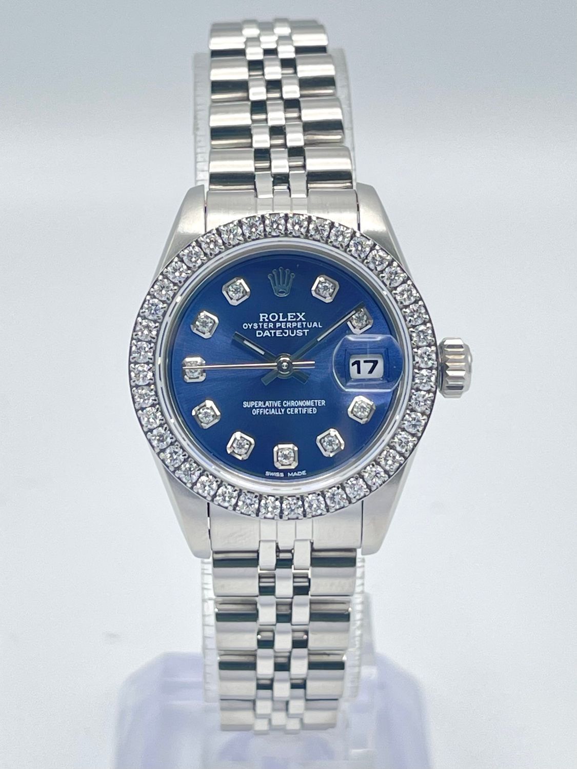 Rolex Datejust Ladies 26mm 69240 Blue Diamond Dial Diamond Bezel Jubilee