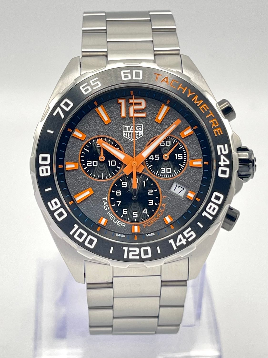 Tag Heuer Formula 1 CAZ101AH 43mm Chronograph Grey Dial Orange Markers Papers