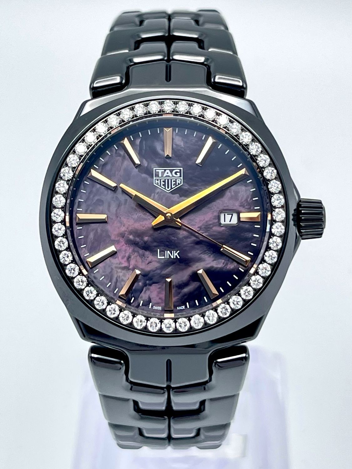 Tag Heuer Link WBC1390 32mm Ceramic Black MOP Diamond Dial Diamond Bezel Papers