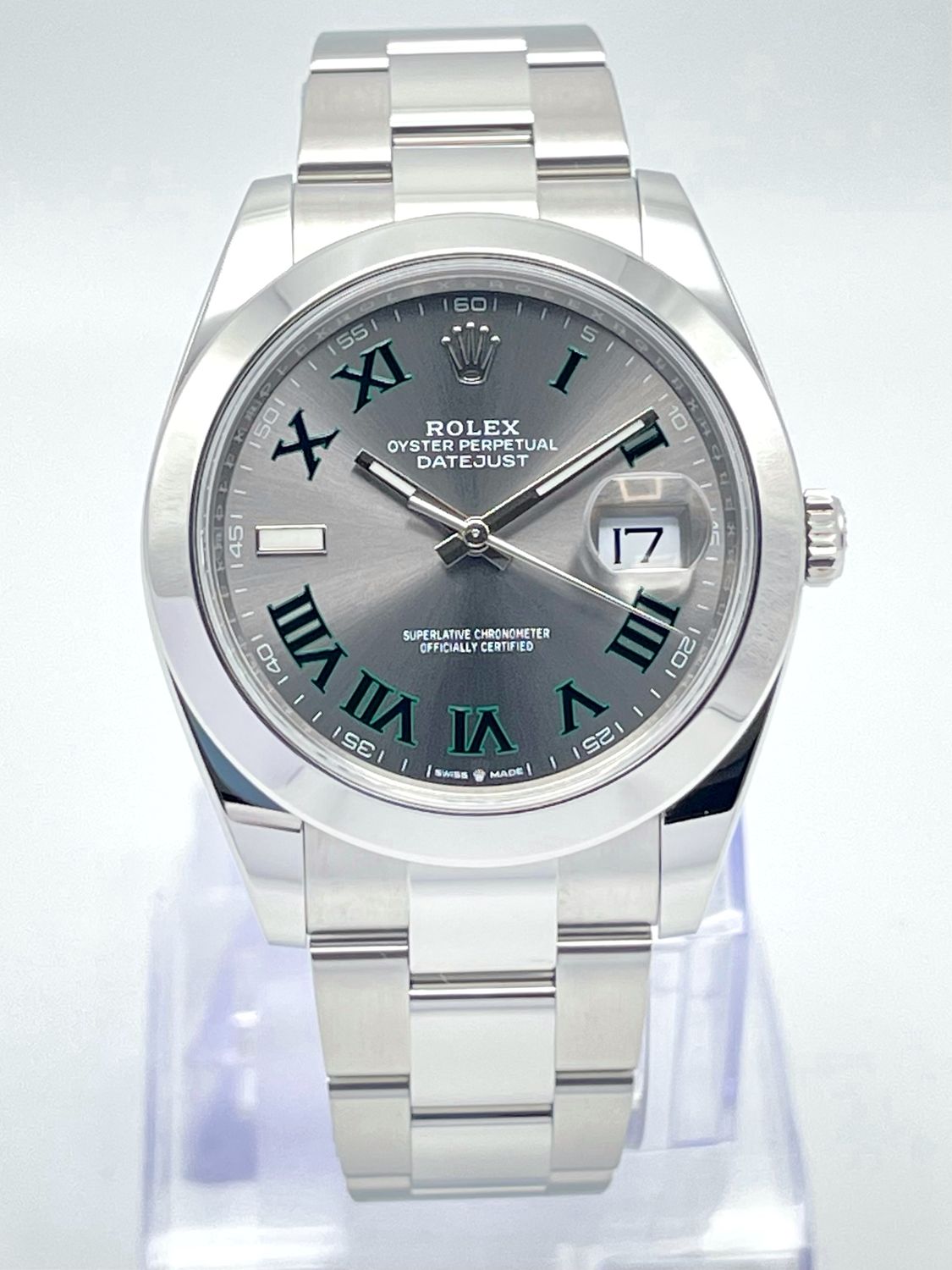 Rolex Datejust 126300 41mm Roman Grey Wimbledon Dial Smooth Bezel Oyster Papers