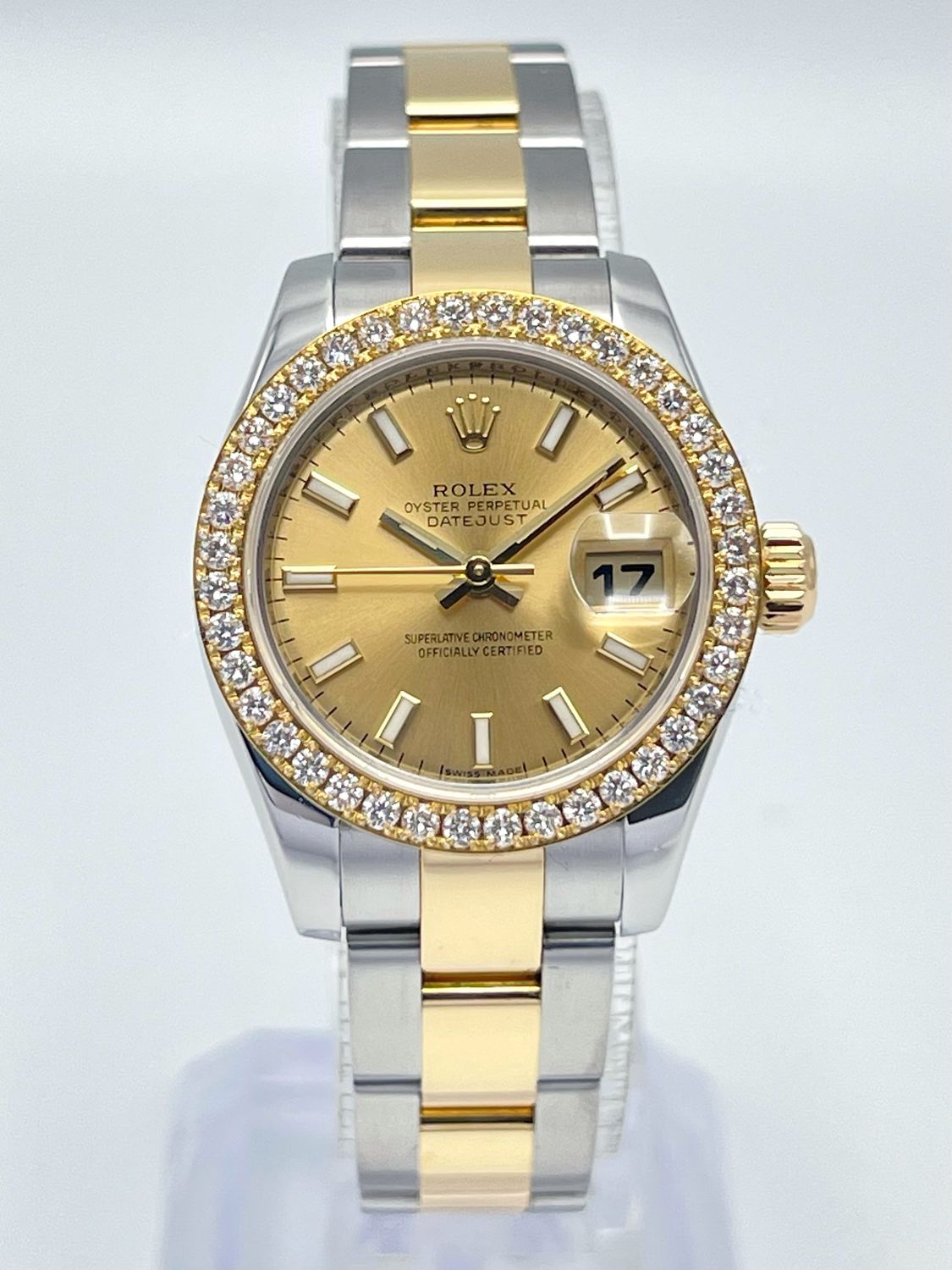 Rolex Datejust 26mm 179163 Factory Champagne Dial Diamond Bezel Two Tone Papers