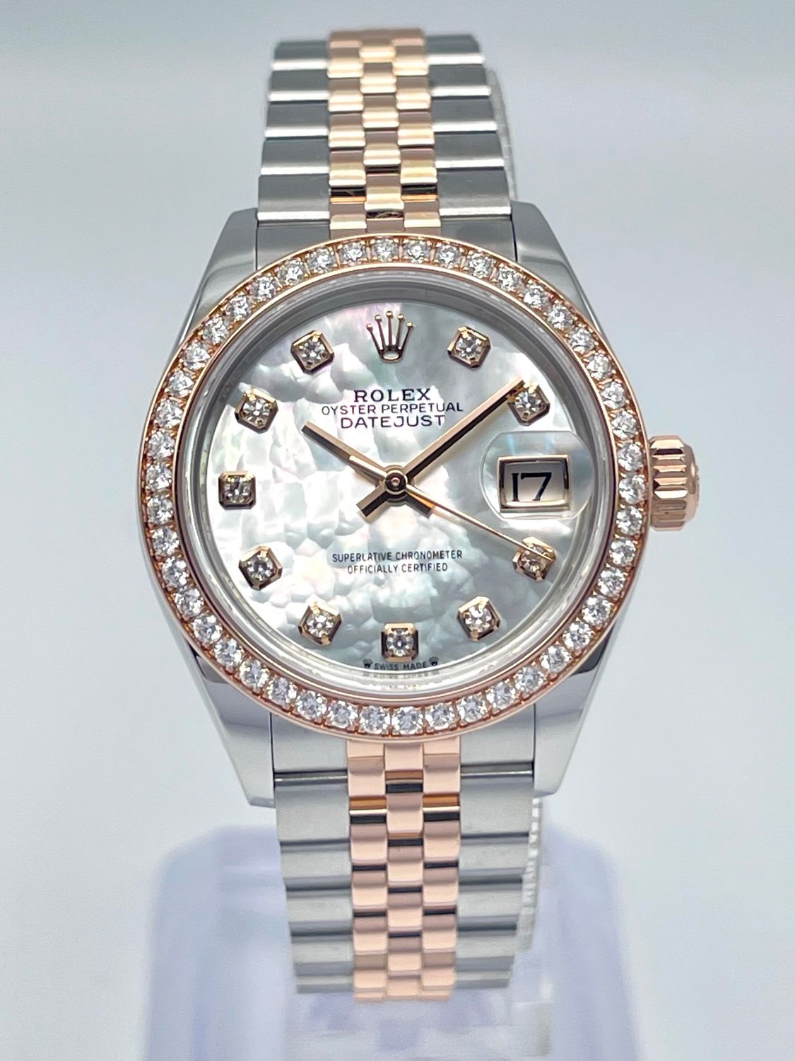 Rolex Datejust 28mm 279381RBR MOP Dial Factory Diamond Bezel Everose Jubilee