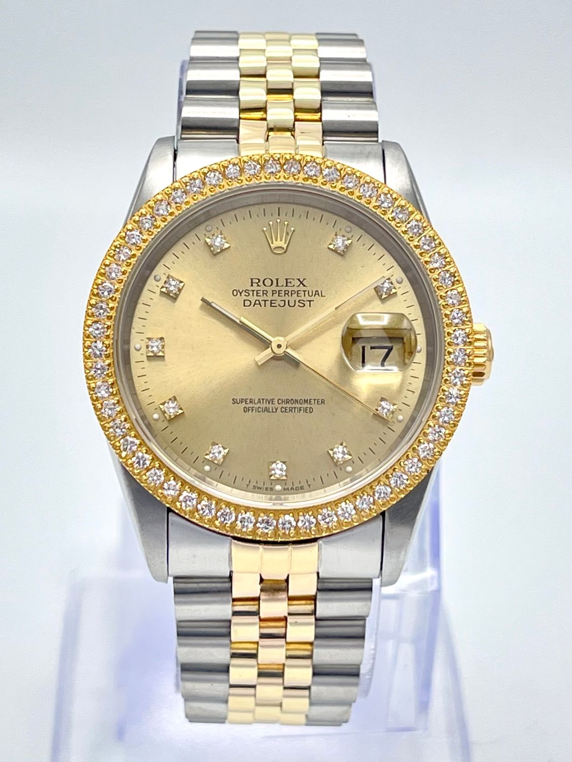 Rolex Datejust 16233 36mm Factory Champagne Diamond Dial Diamond Bezel Papers