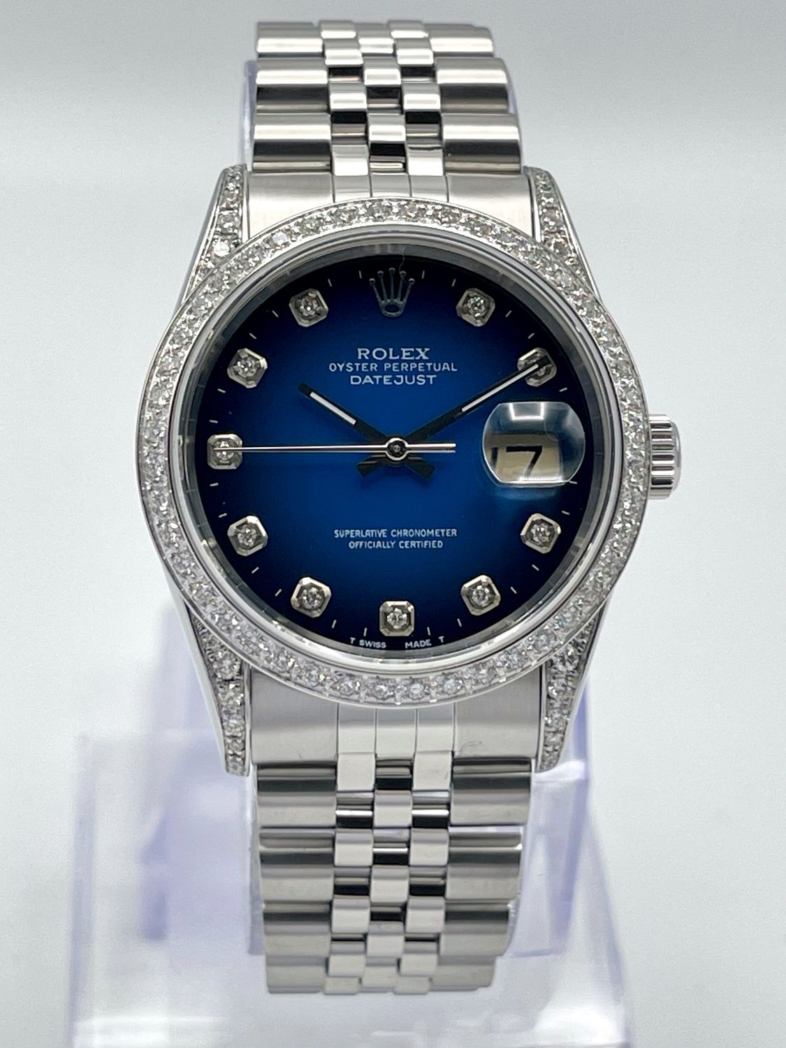 Rolex Datejust 16234 36mm Blue Vignette Diamond Dial Jubilee Diamond Bezel Box